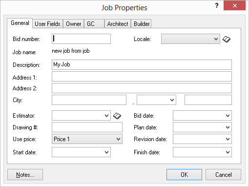 Job Properties - Estimating Edge